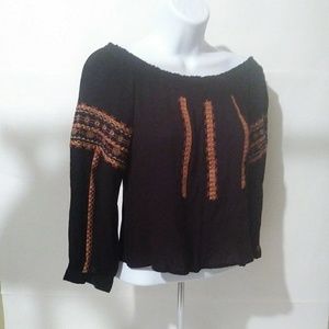 Qirai Black Crop Blouse Sz S 3/4 Sleeves
